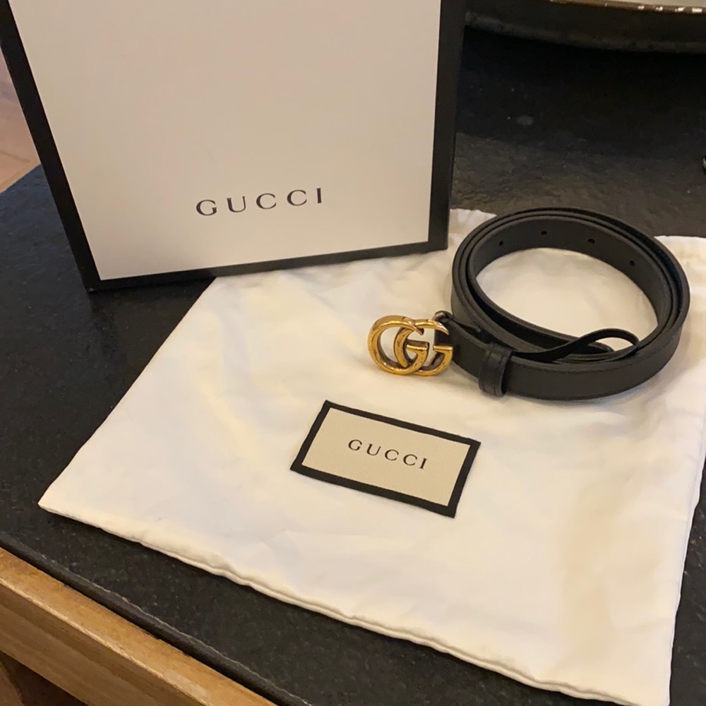 Small .8” GG Black Leather Belt - Authentic